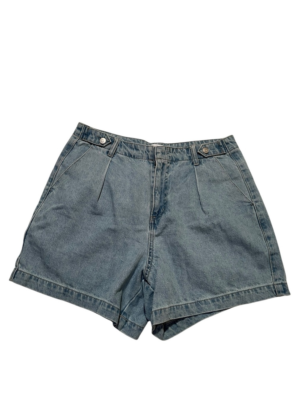 Fashion Nova Womens Size 9 Denim Shorts Light Wash Pleated High Rise 100% Cotton